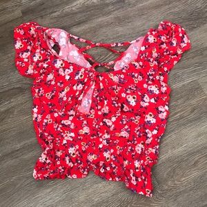 Red with flowers blouse shirt